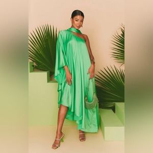 Show Me Your MuMu Rhea One Shoulder Dress Kiwi Green sz L